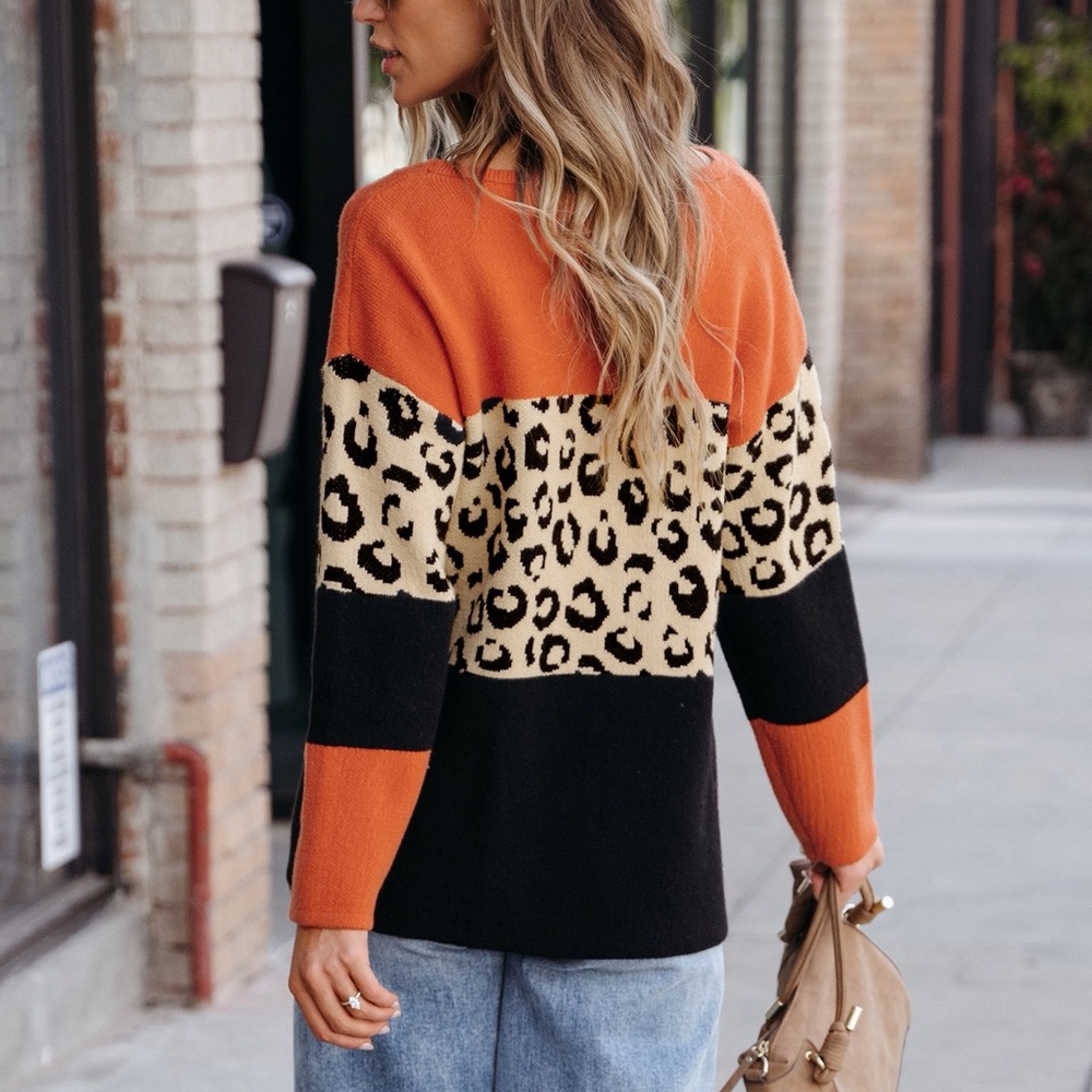Cupshe Orange and Black Leopard Print Sweater - Picture 2 of 7